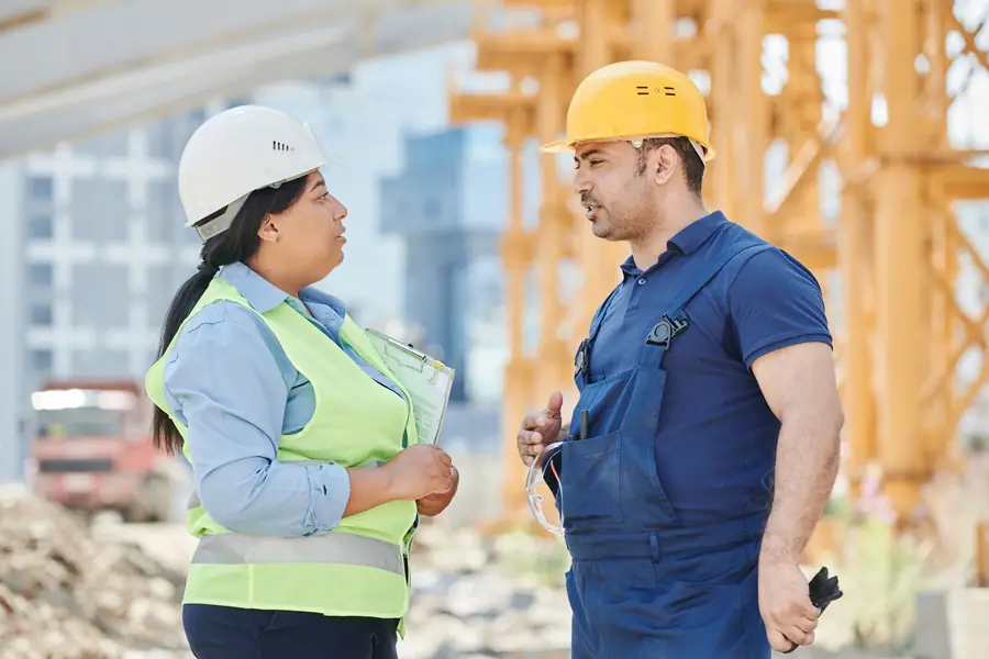 Project team reviewing construction plans